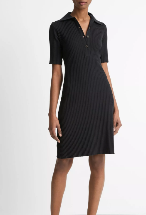 Cotton-Blend Elbow-Sleeve Polo Dress