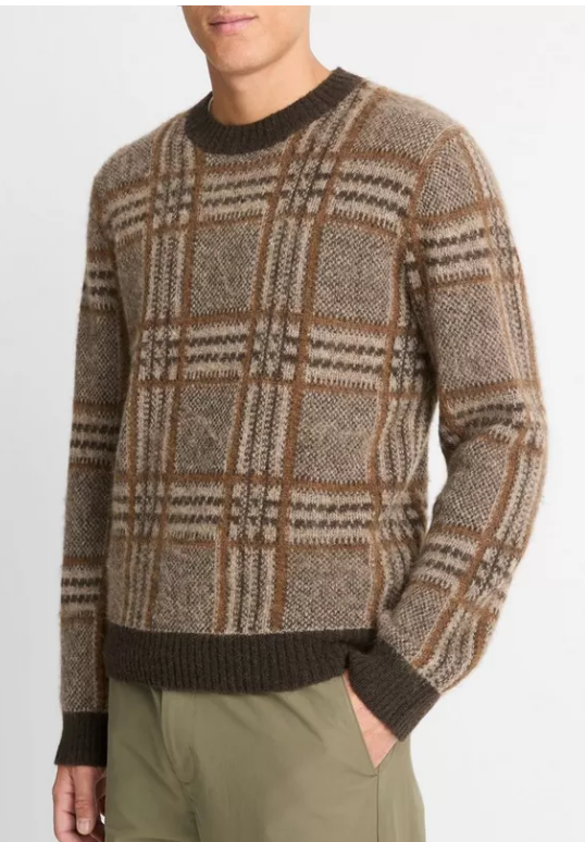 Brushed Glen Plaid Crew Neck Sweater