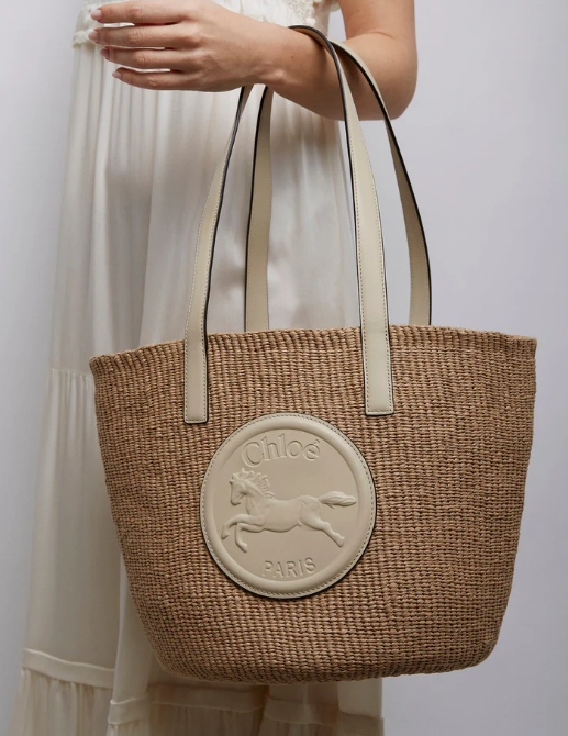 Chloé Horse medal ivory raffia basket bag