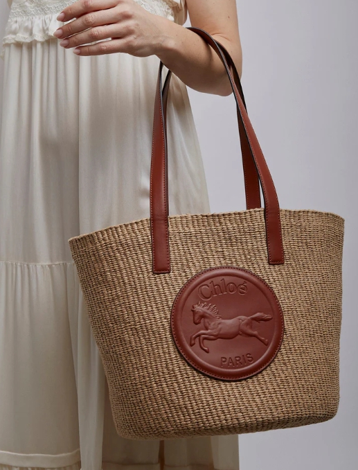 Chloé Horse medal brown raffia basket bag