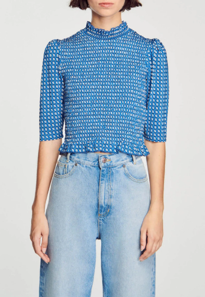 Smocked printed top