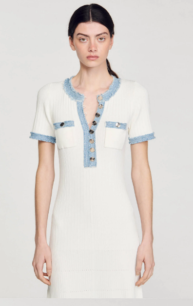 Knit and denim midi dress