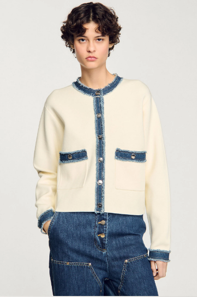 Cardigan with denim details