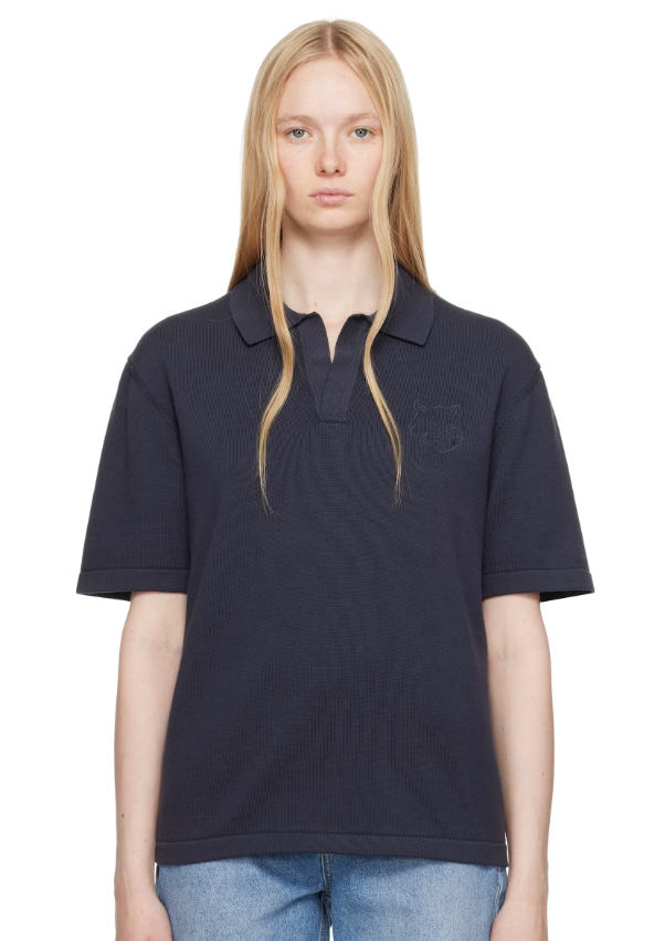Maison Kitsuné Gray Bold Fox Head Embroidered Knitted Polo