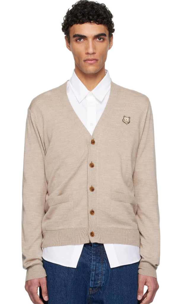 Maison Kitsuné Beige Bold Fox Head Patch Regular Cardigan