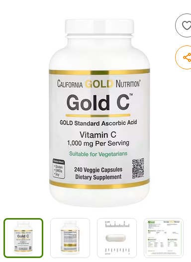 California Gold Nutrition, Gold C™, USP 등급 비타민C, 1,000mg, 베지 캡슐 240정