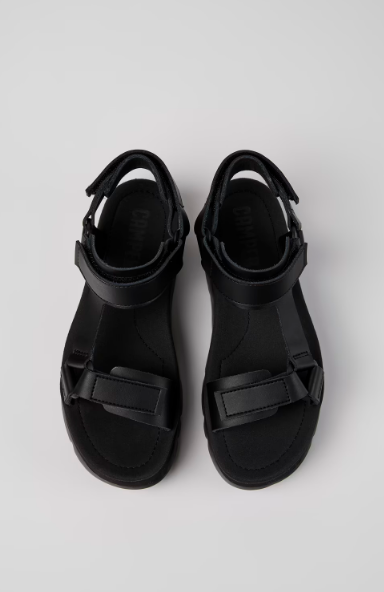 Oruga Up Black leather sandals for women