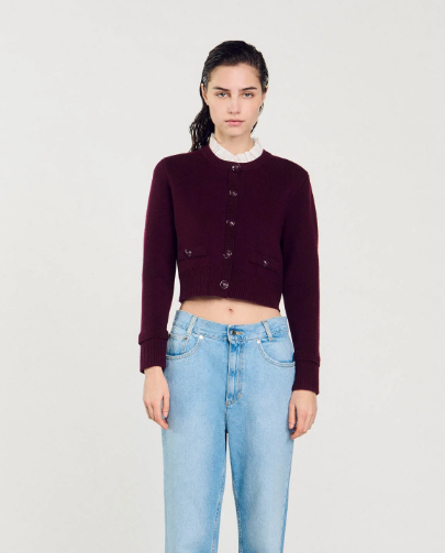 sandro Knit cardigan with ruffled collar