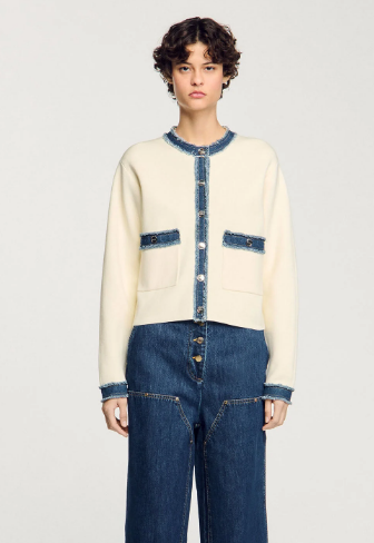 sandro Cardigan with denim details
