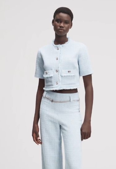 maje Cropped short sleeve tweed jacket
