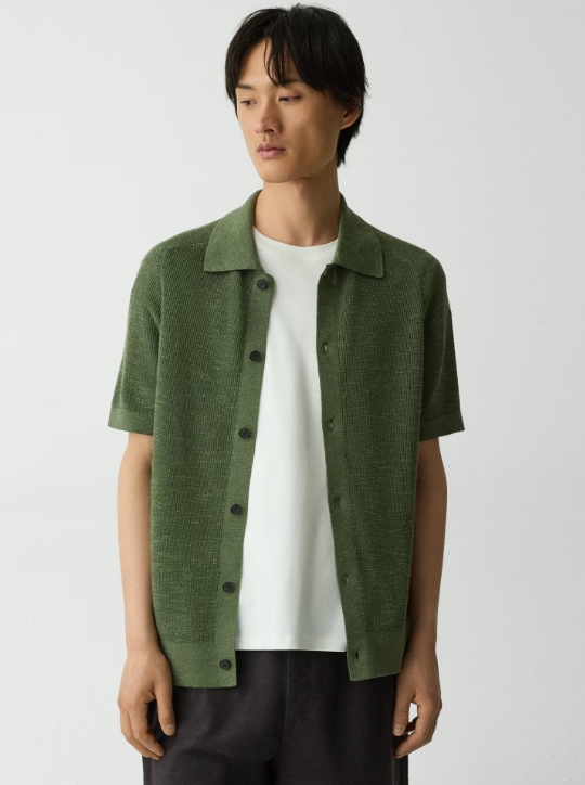 Short-Sleeve Button-Up Shirt in Pacific Linen