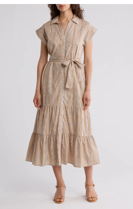 Tommy Hilfiger Cap Sleeve Tiered Shirtdress