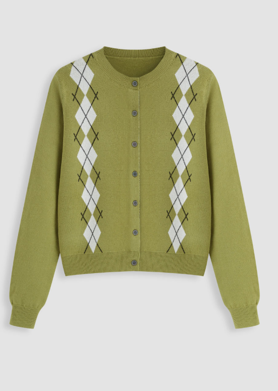 12만원이상 25% Knit Round Neckline Argyle Pattern Cardigan