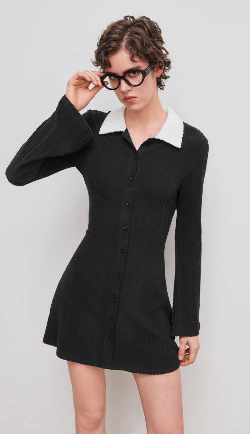 12만원이상 25% Collar Button Up Mini Dress