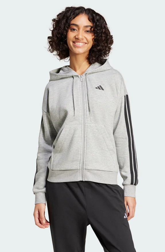 women's essentials 3-stripes full-zip fleece hoodie