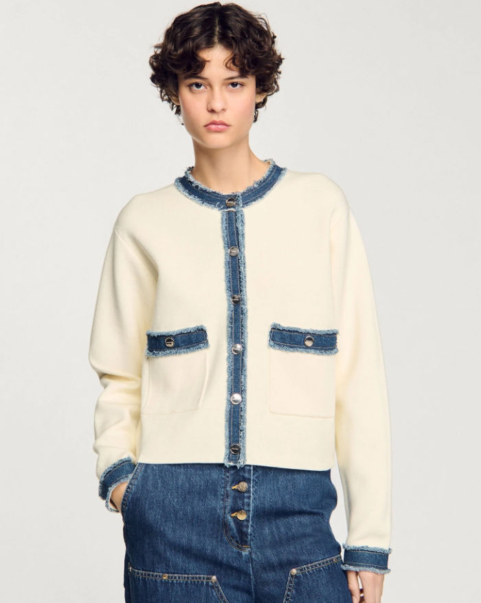 Cardigan with denim details