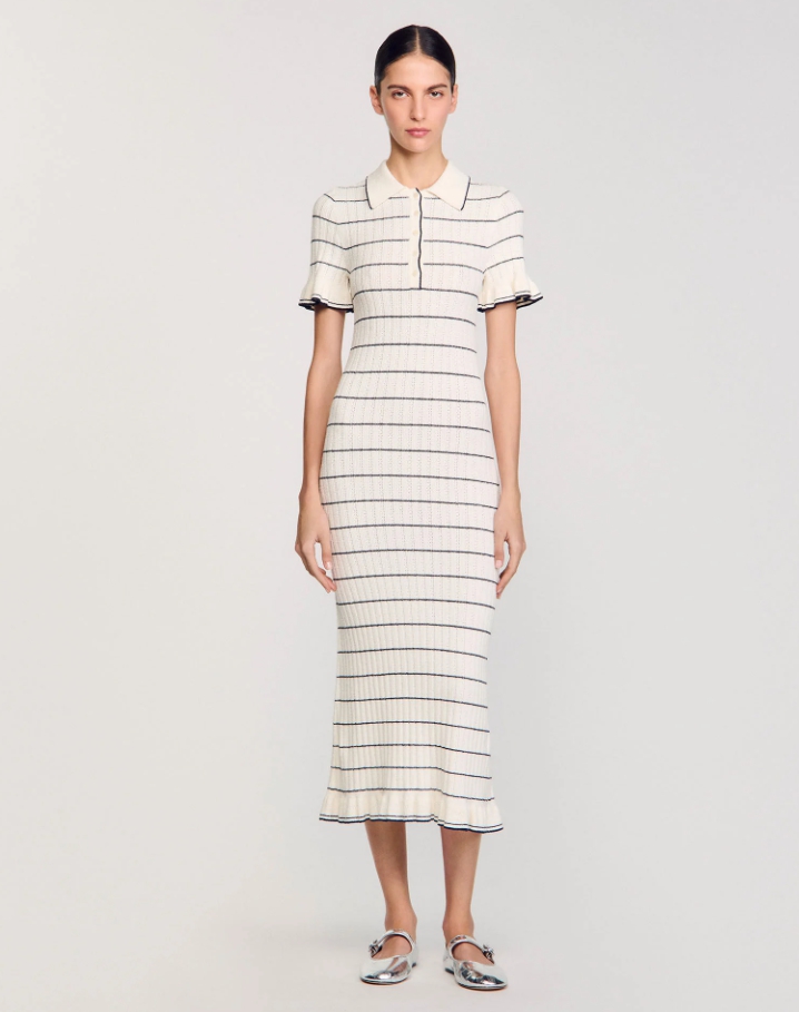 Knitted midi dress with polo neck