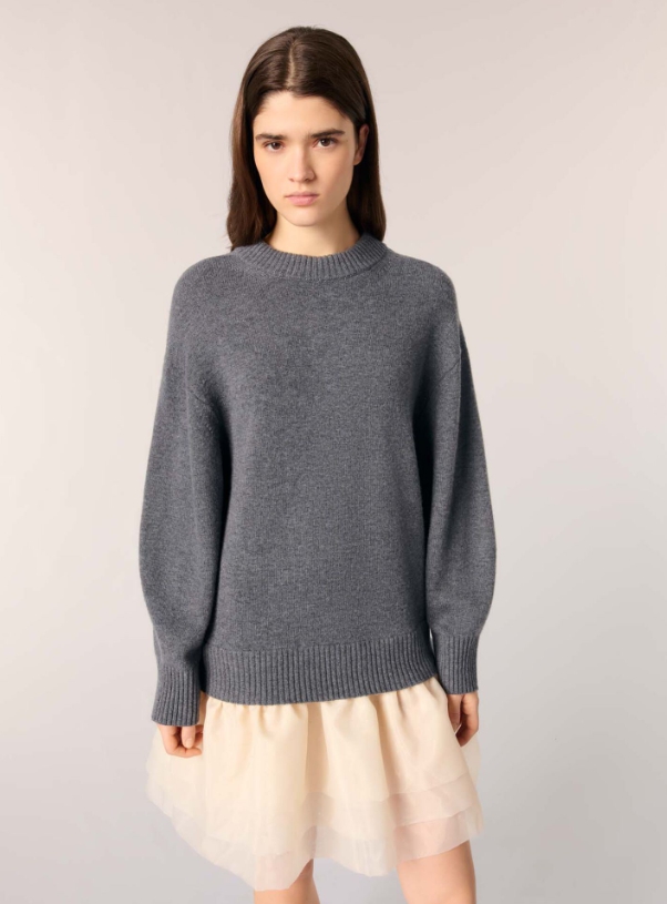 Wool and organza dual-fabric dress