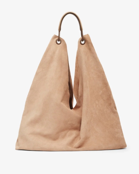 The Row Bindle three beige suede bag