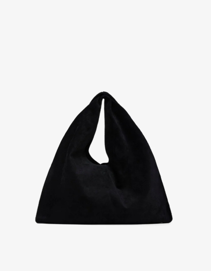 The Row Bindle small black suede bag