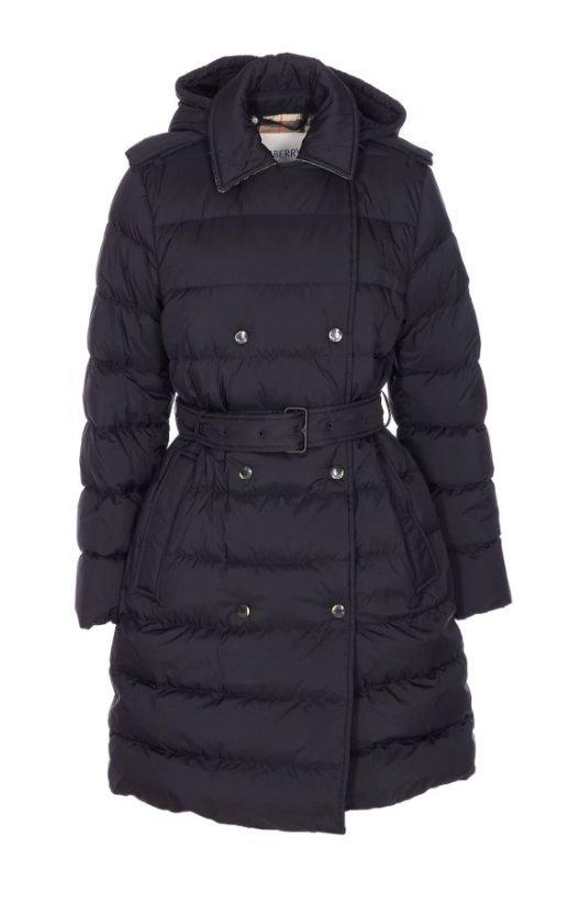 버버리 더블 브레스티드 벨티드 후드 퍼퍼 코트