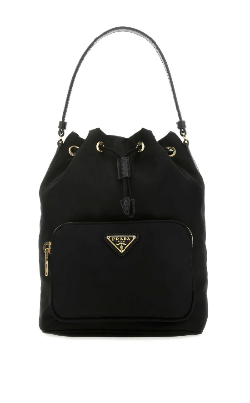 프라다 리-나일론 트라이앵글 로고 드로스트링 버킷 백