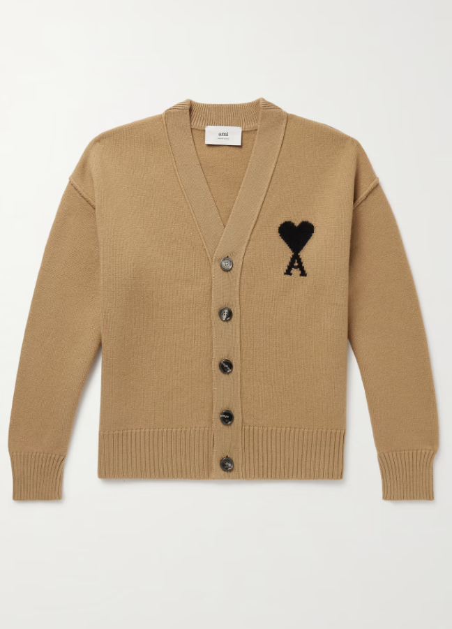 AMI PARIS Logo-Intarsia Virgin Wool Cardigan
