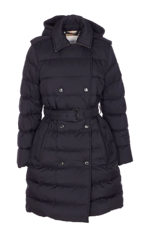 버버리 더블 브레스티드 벨티드 후드 퍼퍼 코트