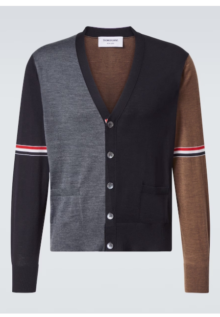 Thom Browne 컬러 블로킹 버진 울 카디건
