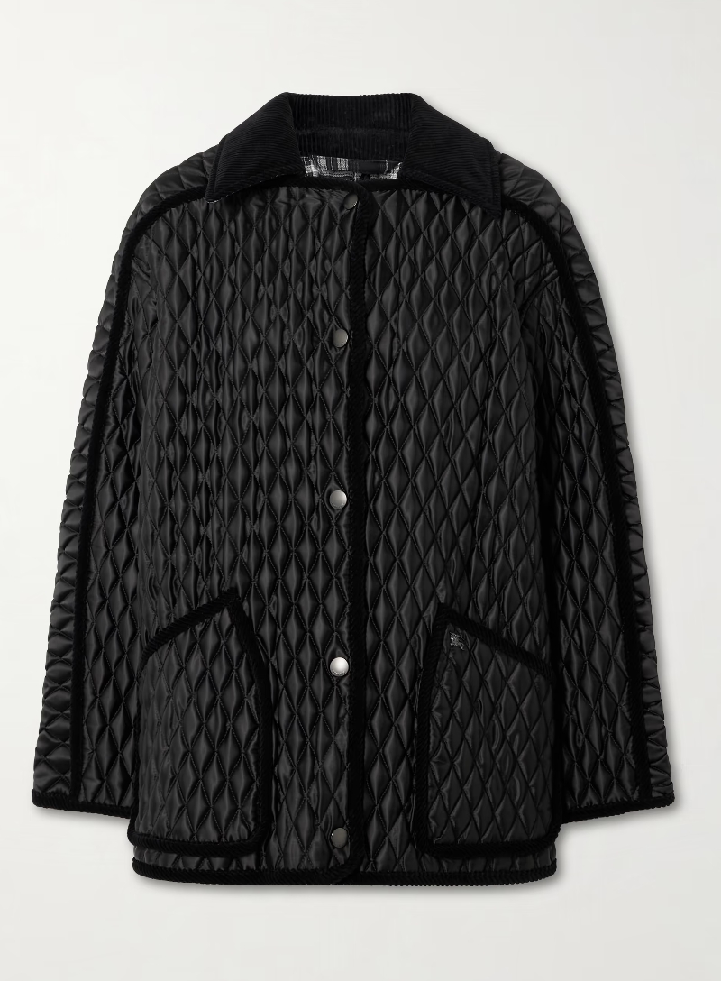 BURBERRY Cotton corduroy-trimmed quilted shell jacket