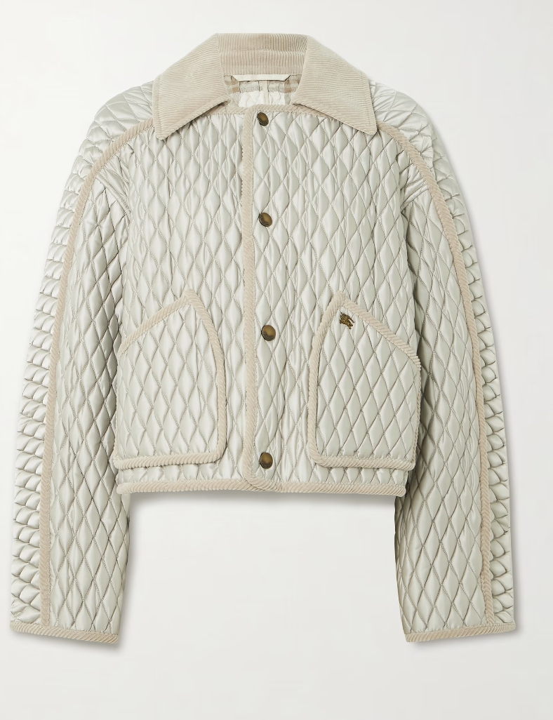 BURBERRY Cotton corduroy-trimmed quilted shell jacket
