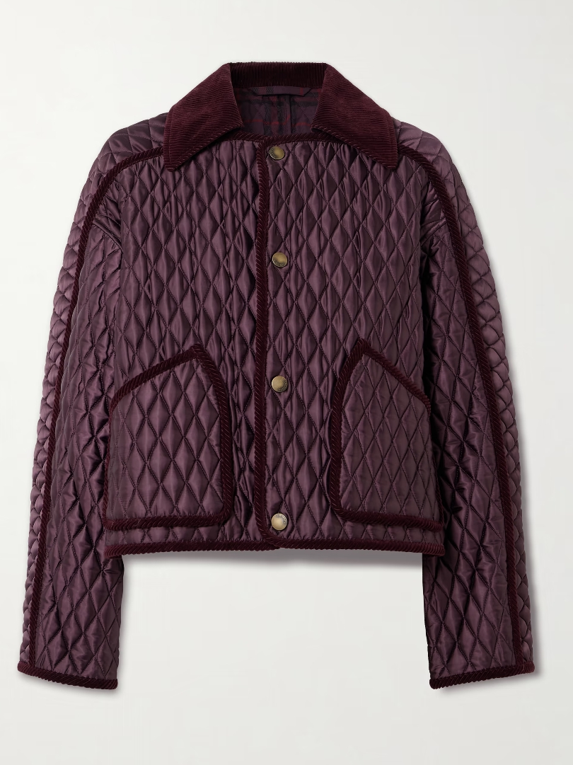 BURBERRY Cotton corduroy-trimmed quilted shell jacket