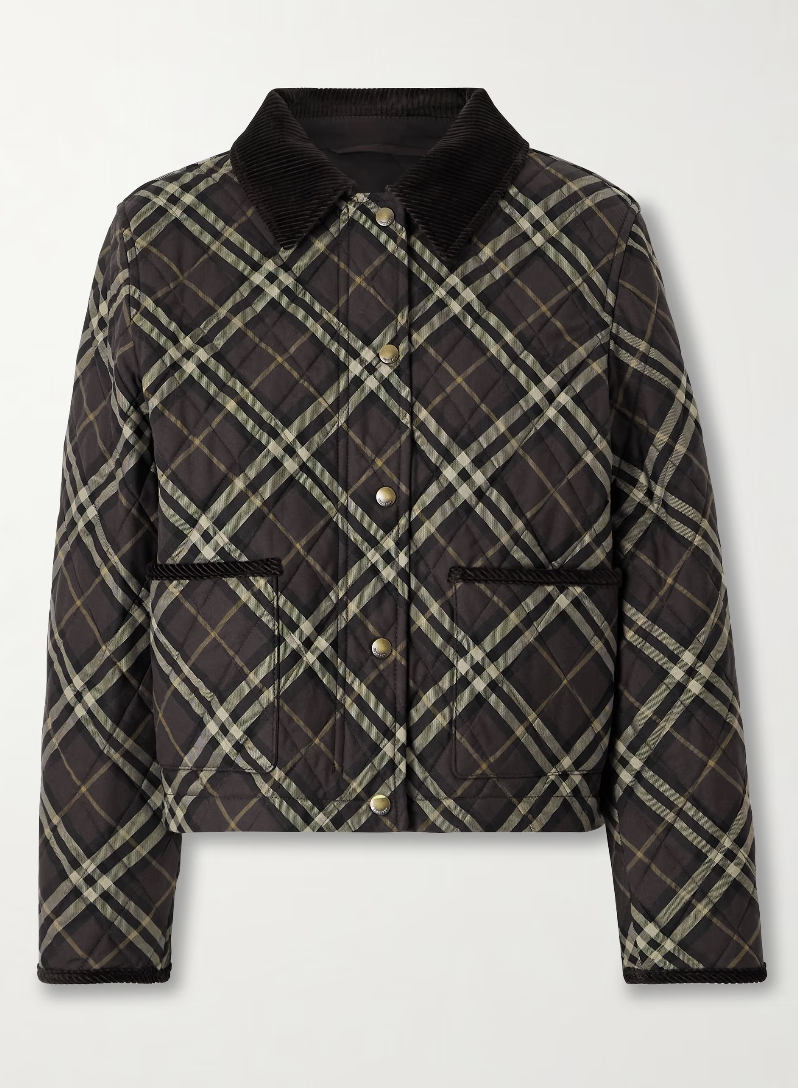 BURBERRY Corduroy-trimmed quilted checked cotton jacket