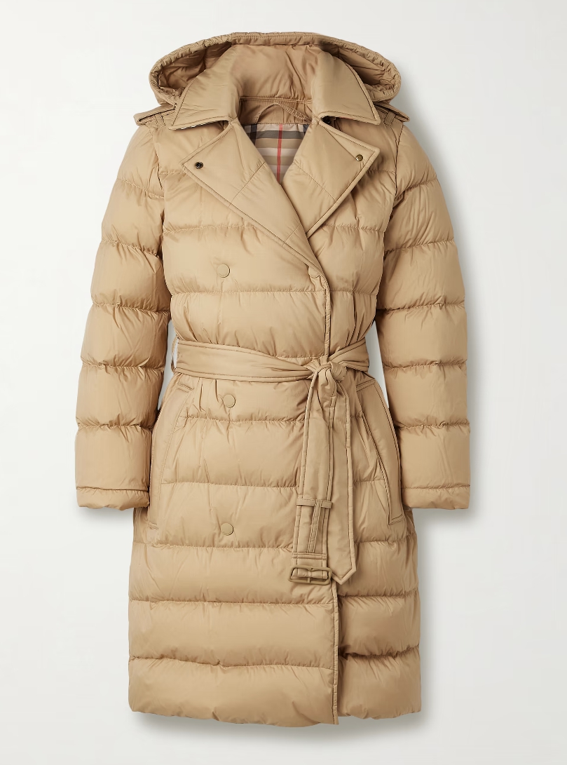BURBERRY Belted double-breasted quilted shell down coat