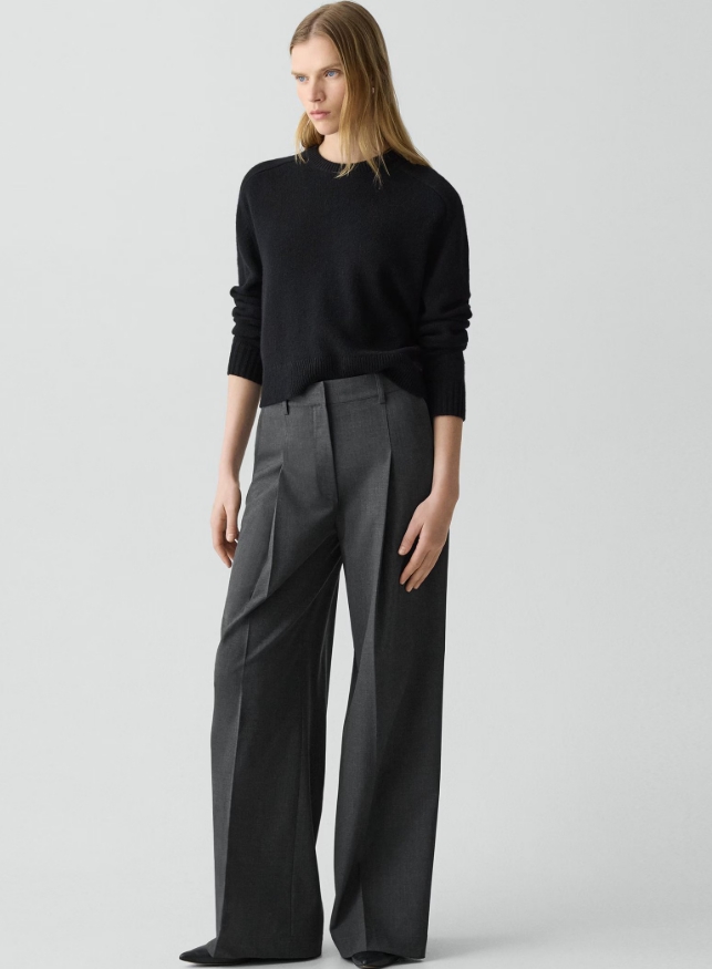 Pleated Wide-Leg Pant, 33'' in Good Wool