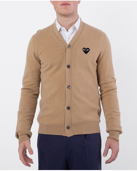 Comme Des Garcons Men's Heart Logo Cardigan In Beige
