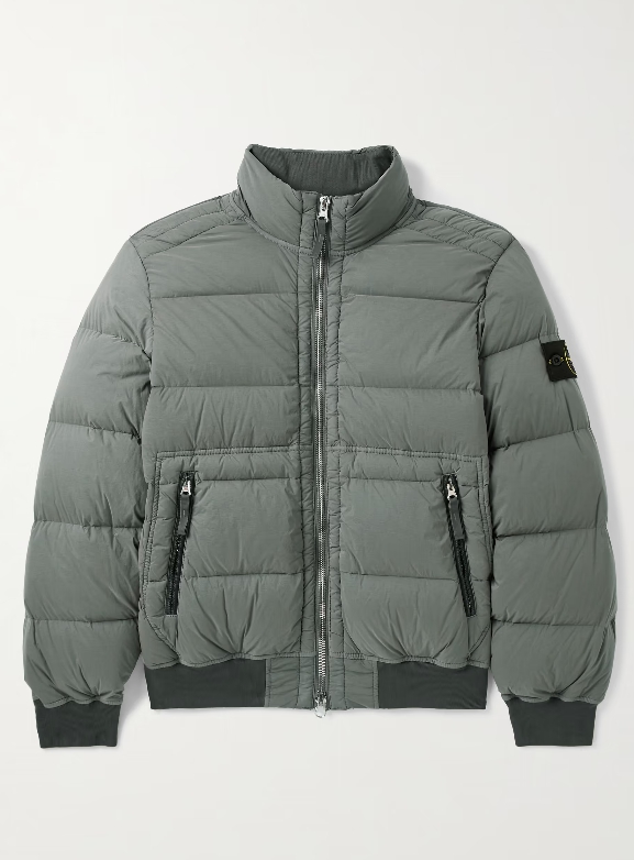 STONE ISLAND Logo-Appliquéd Quilted Shell Down Bomber Jacket