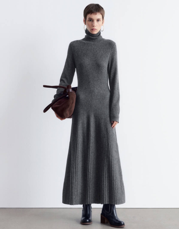 메리노 울 터틀넥 맥시 드레스