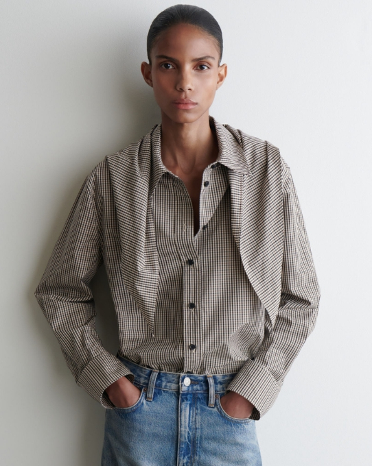 체크 스카프 디테일 셔츠