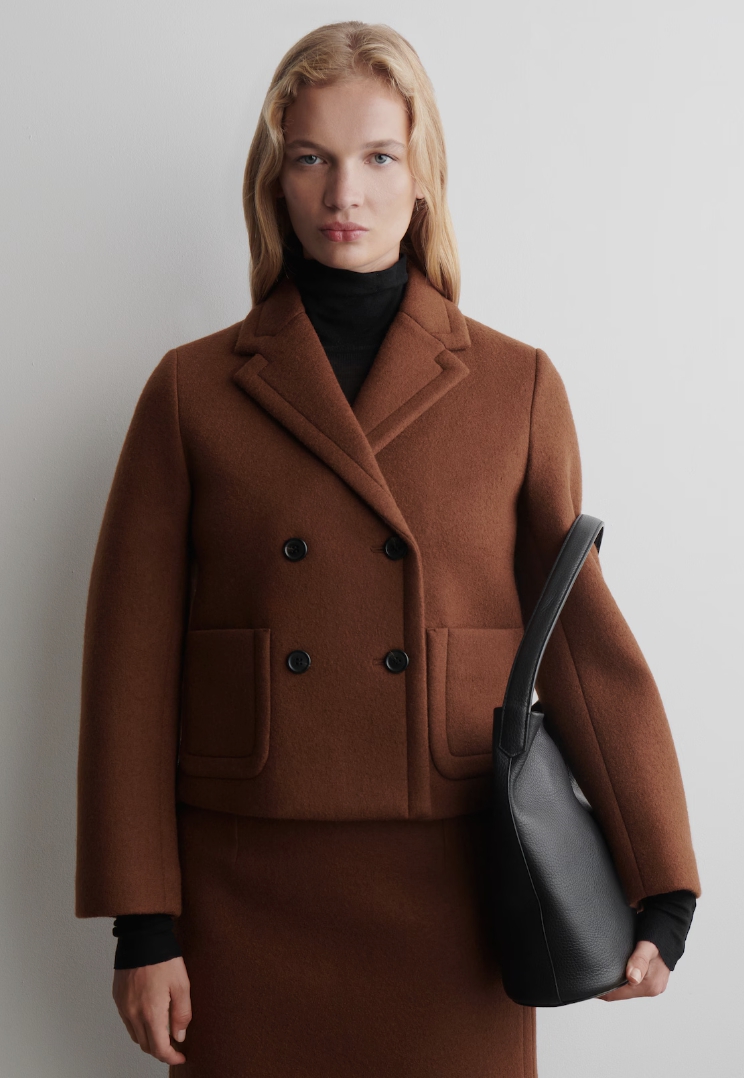 CROPPED DOUBLE-BREASTED WOOL BLAZER