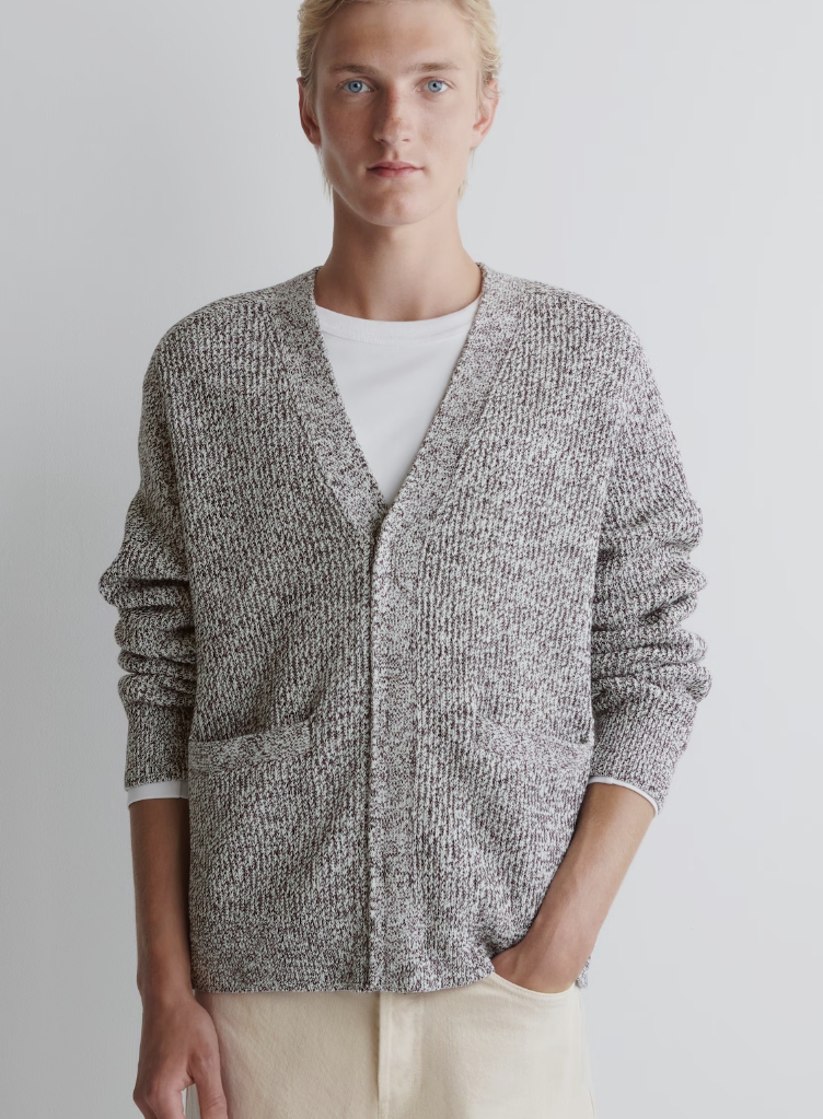 FLECKED V-NECK ZIP-UP CARDIGAN