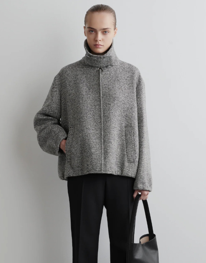 WOOL-TWEED FUNNEL-NECK JACKET