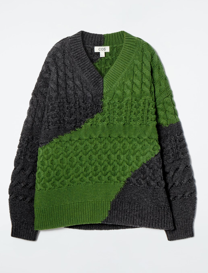 ABSTRACT CABLE-KNIT MERINO WOOL JUMPER