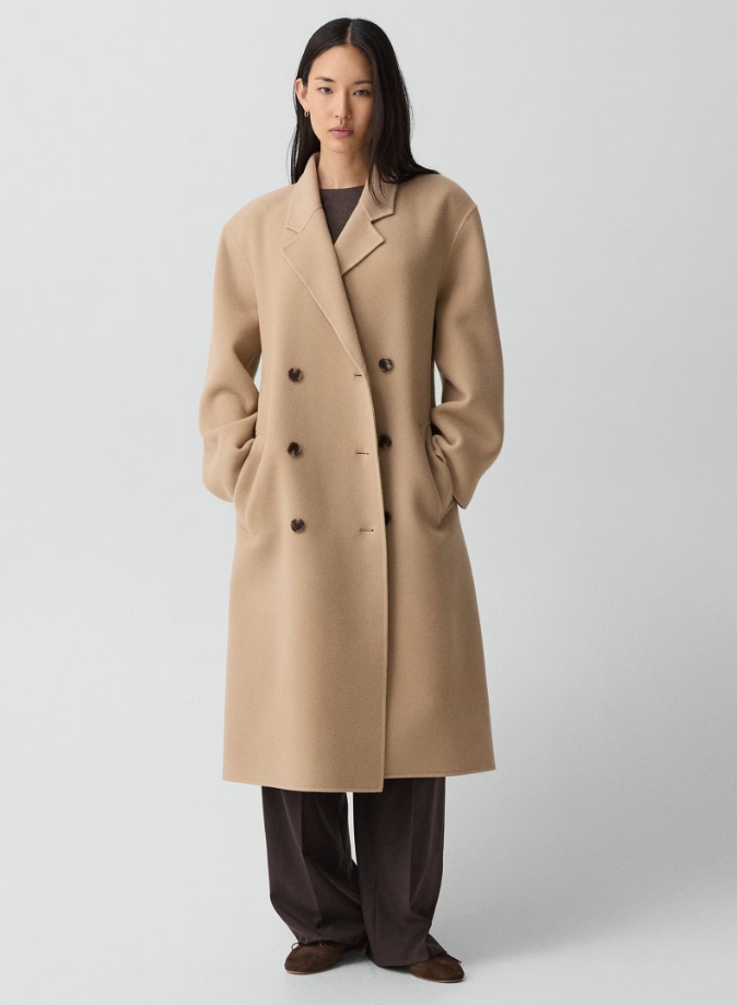 Long Trench Coat in Textured Wool-Cashmere