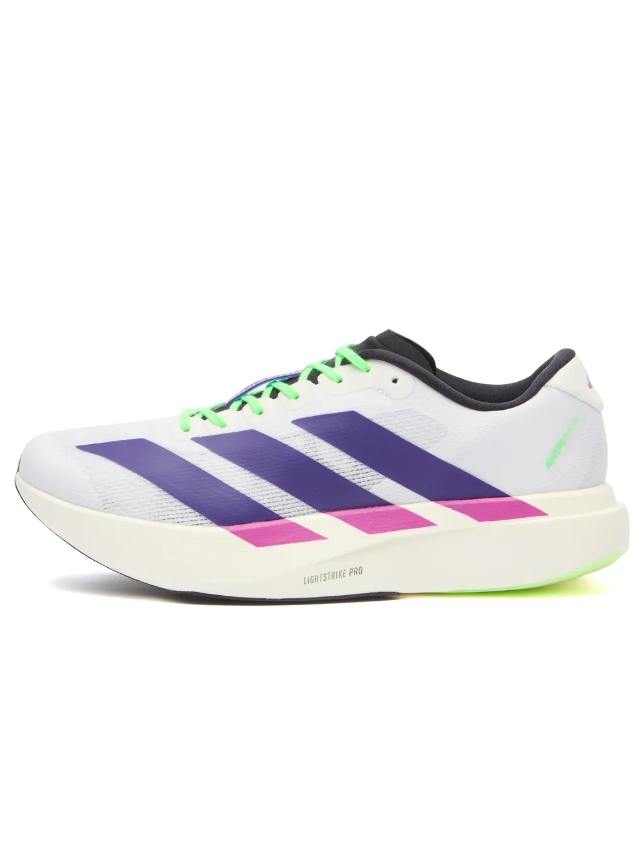 adidas Adizero Evo SL Sneaker White, Collegiate Purple & Lime Burst