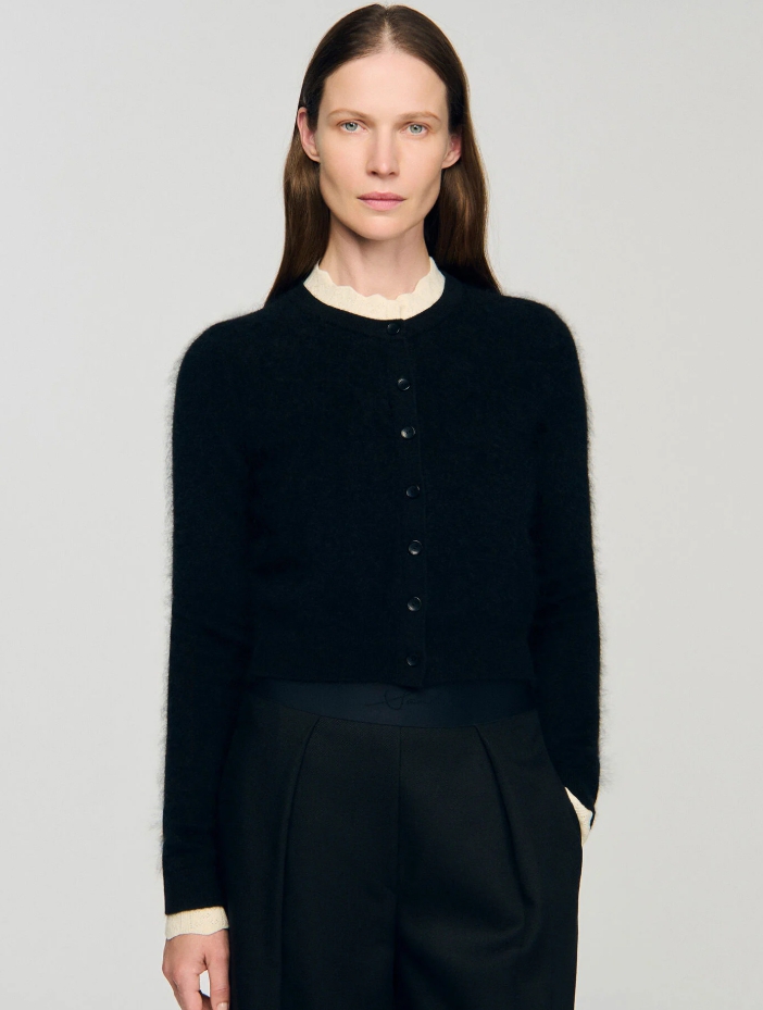 SANDRO Pointelle collar cardigan
