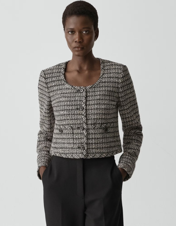 U-Neck Cardigan in Striped Tweed