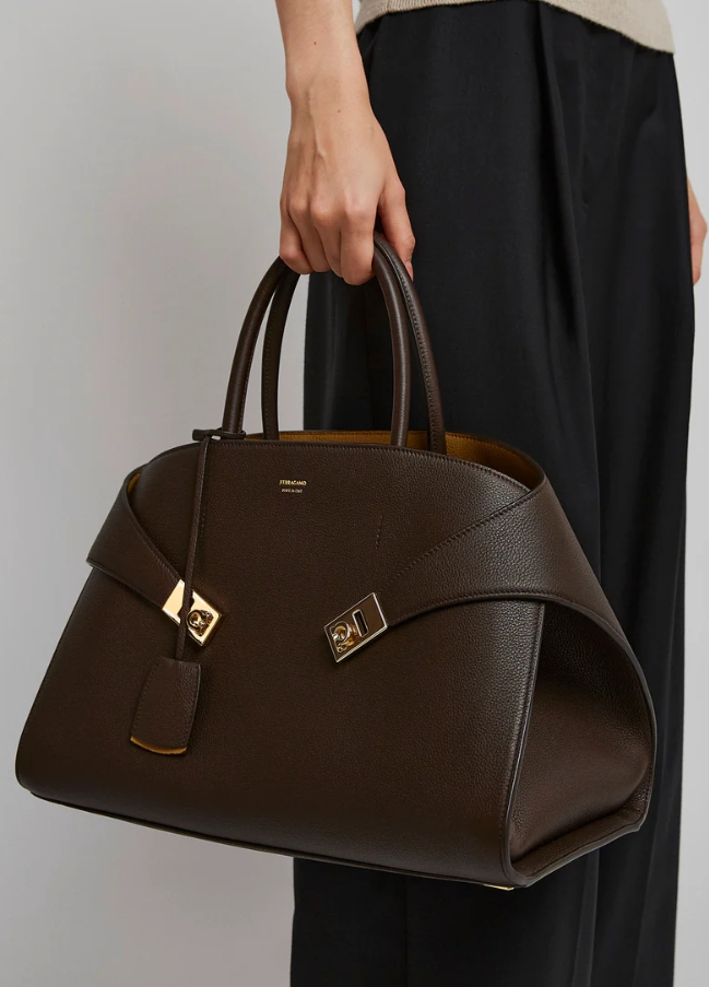 Ferragamo Hug M brown bicolor top handle bag