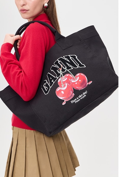 GANNI Medium Trapeze Shopper Cherry Printed Tote